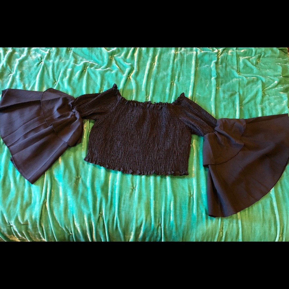 Black Crop Top with Bell Sleeves